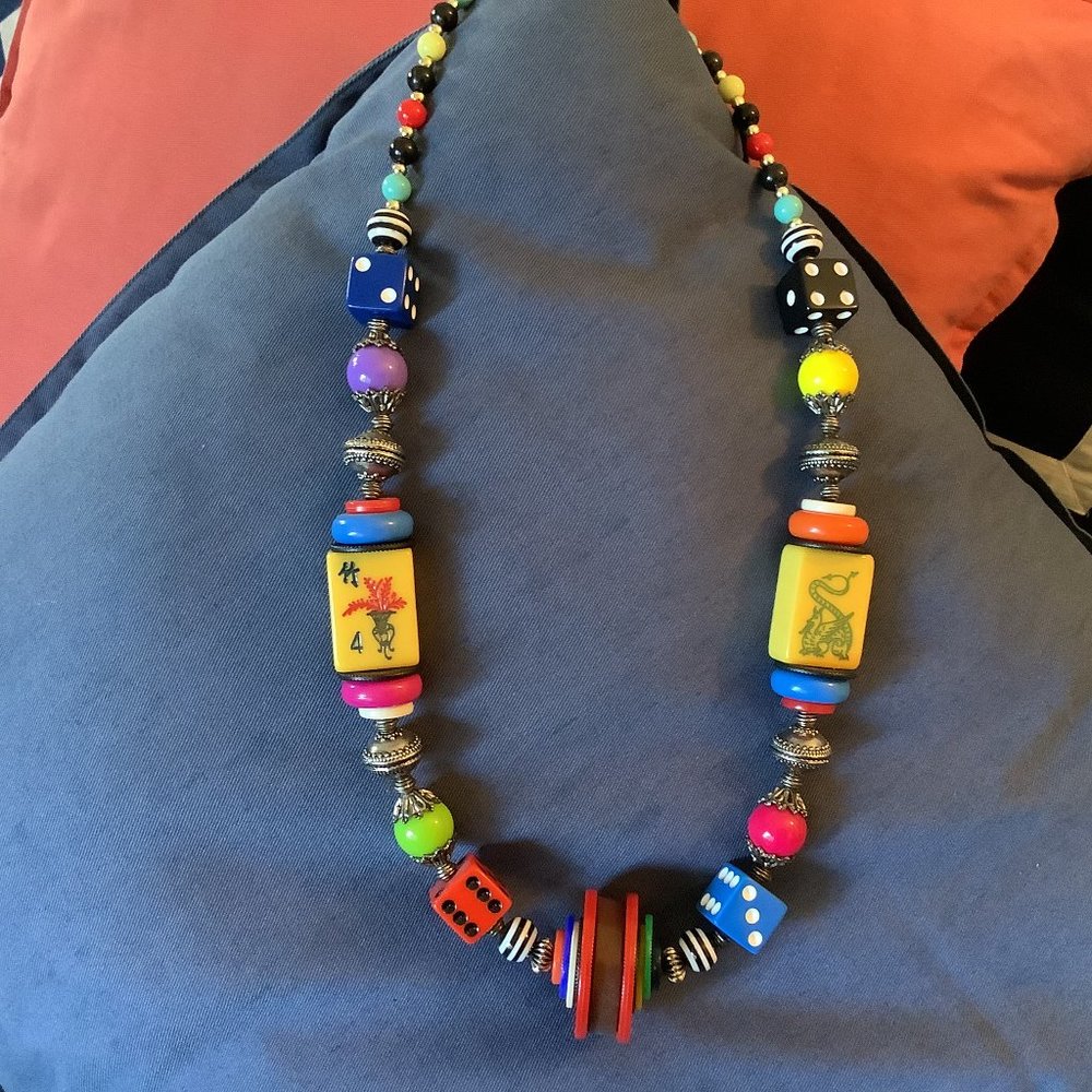 Whimsical Majong and Bead Necklace